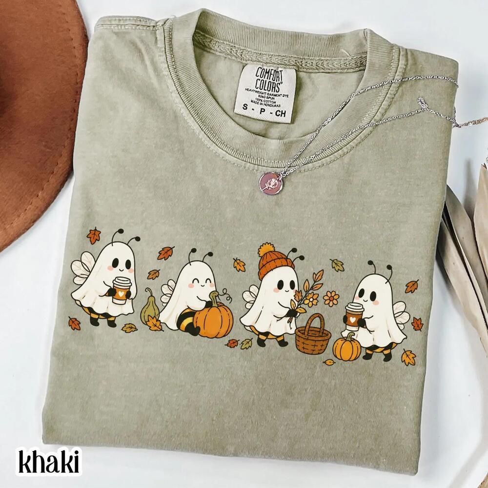 Boo Bees Fall Shirt Ghost Halloween Autumn Coffee Tee Pumpkin Patch